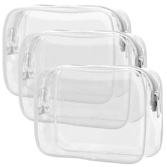 Clear Toiletry Bag 3 Pack TSA Approved Toiletry Bag Quart Size Bag Travel Makeup - Picture 1 of 7